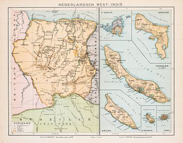 Vintage kaart Nederlands West Indië van Studio Wunderkammer