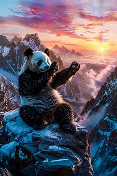 Panda op besneeuwde bergtop van Art & Soul Creations