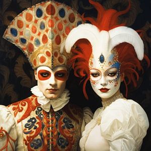 Portret van gemaskerd carnaval stel