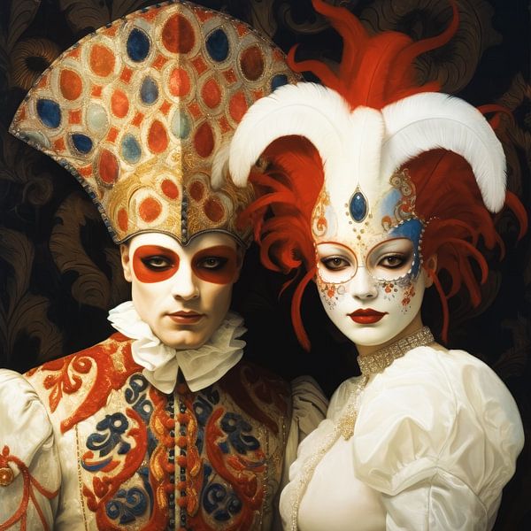 Portret van gemaskerd carnaval stel van Vlindertuin-Art