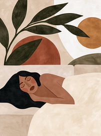 A woman asleep on the sofa with some plants by Lina van Oers
