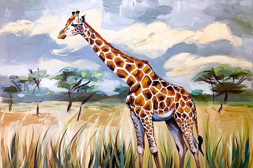 Giraffe schilderij in Afrika landschap