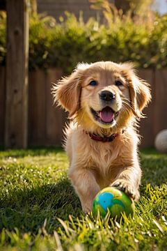 Chiot jouant avec une balle verte