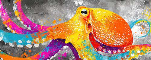 Abstracte Octopus in Oranje en Roze