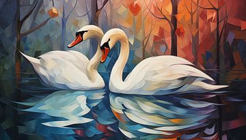 Swans abstract panorama by TheXclusive Art