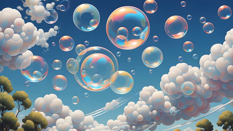 Droomvlucht van kleurrijke zeepbellen van Bart Veeken