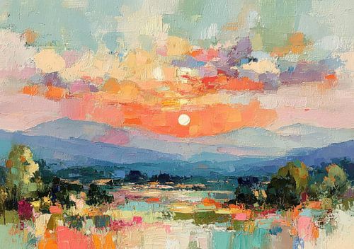 Abstract panorama van een berglandschap bij zonsondergang
