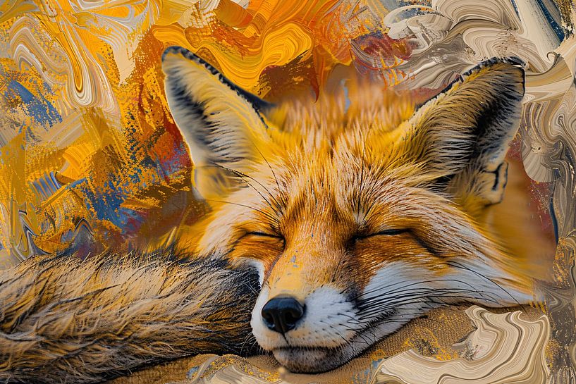 Renard endormi dans une forêt d'automne par Art & Soul Creations