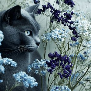 Blaue Nacht | Stattliches Katzenporträt in Tiefblau und Stahlgrau