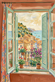 Vue sur la Méditerranée - Une ambiance de rêve en terre cuite sur Dessins et peintures de Peter Pen