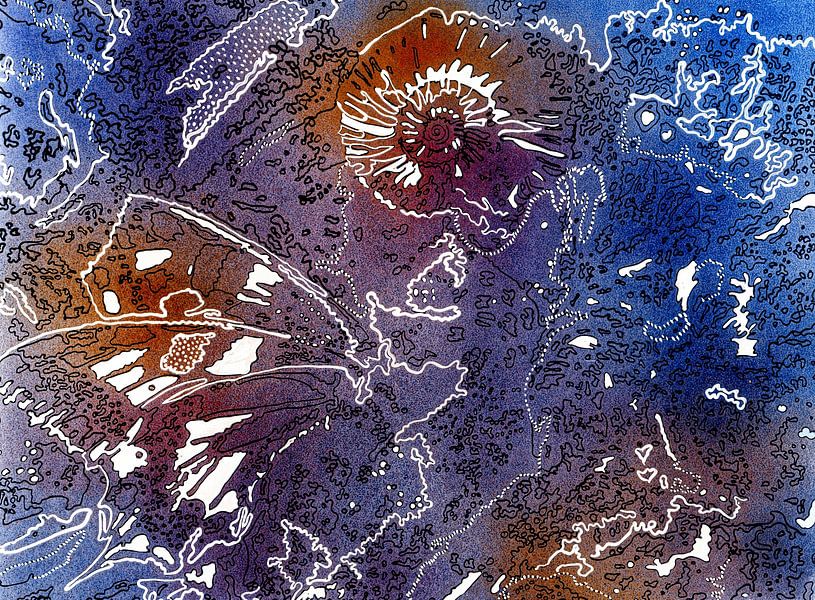 Paradies mit Schmetterling und Muschel in Linien von Claudia Gründler