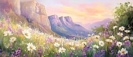 Bloeiend berglandschap in het avondlicht van Poster Art Shop