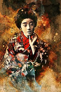 Geisha traditionnelle japonaise sur une chaise (techniques mixtes)