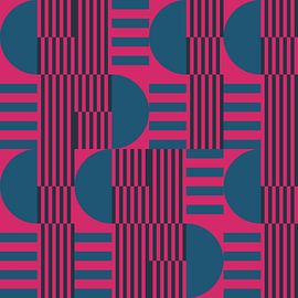 Abstrakte geometrische Kunst im Retrostil in Kobaltblau und Neonpink von Dina Dankers