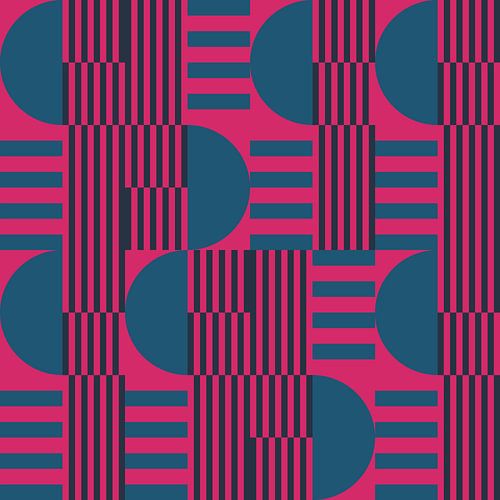 Abstracte geometrische kunst in retrostijl in kobaltblauw en neonroze