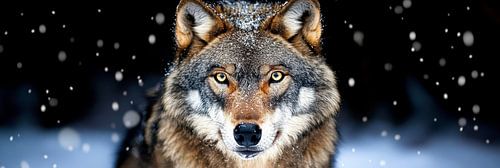 Stoere wolf in een Japanse sneeuwstorm, vol betovering