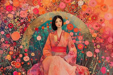Woman in circles of flowers by Bianca ter Riet