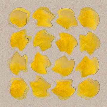 Abstracte geometrische vormen in geel en goud op beige van Dina Dankers