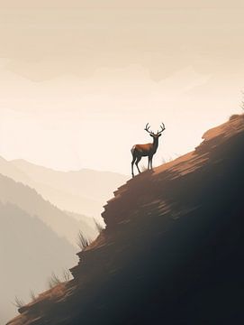 Minimalist Height | a.i. print | deer | mountain by Eva Lee