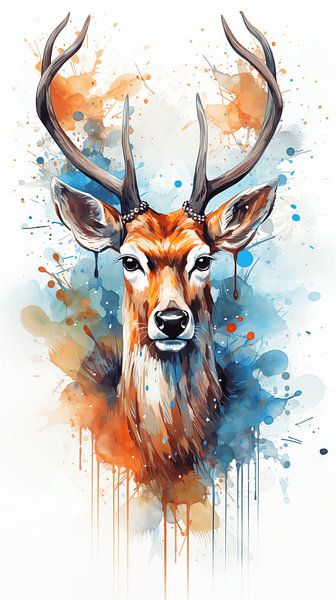 Porträt eines Hirsches, Aquarellkunst, vertikales Design von Animaflora PicsStock