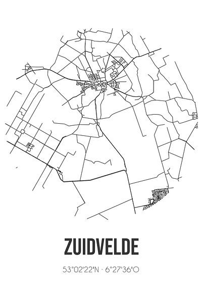 Zuidvelde (Drenthe) | Map | Black and white by Prints of Place