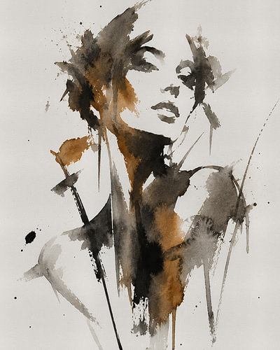 Ink Muse X | Abstraktes Frauenporträt in Ostindischer Tinte und Aquarell