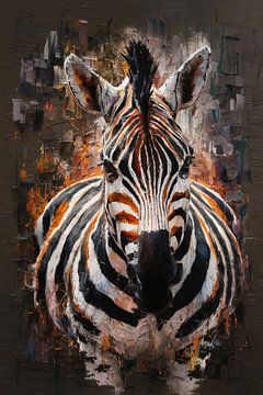 Ausdrucksstarkes Zebra in abstrakter Farbgebung von De Muurdecoratie