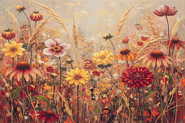 Stimmungsvolles Panorama mit üppigem Herbstblumenbeet