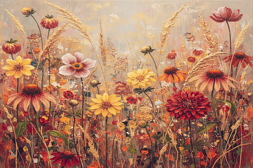 Stimmungsvolles Panorama mit üppigem Herbstblumenbeet von Studio Pieternel
