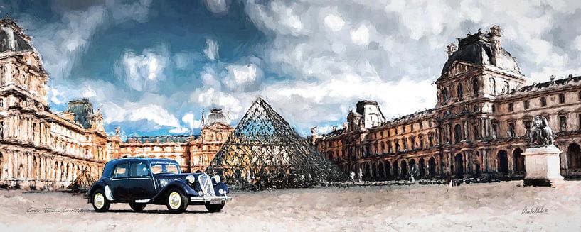 Citroën Traction Avant - Het Louvre, Parijs van Martin Melis