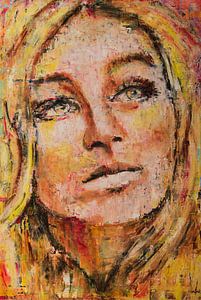 Portrait femme orange jaune sur Anja Namink - Peintures