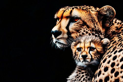 Moedercheeta met jong in detail