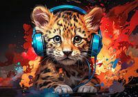 Lustiger Tiger hört Musik