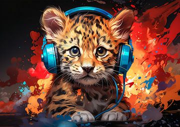 Grappige tijger luistert naar muziek van Steffen Gierok