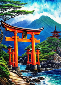 Japanische Torii-Tor-Landschaft