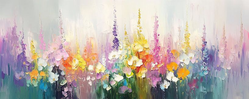 Buntes abstraktes Blumenfeld | Blumensymphonie von Abstraktes Gemälde