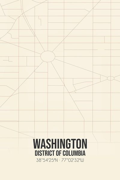 Vintage landkaart van Washington (District of Columbia), USA. van Stad & Wand
