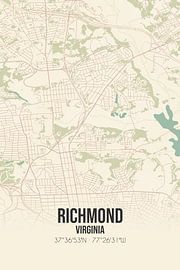 Alte Karte von Richmond (Virginia), USA. von Ortsdrucke