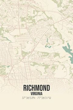 Vintage landkaart van Richmond (Virginia), USA. van Rezona
