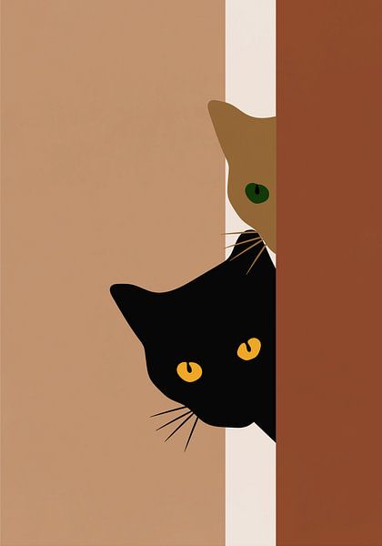 Two curious kittens look around the door, bohemian style. by Bianca van Dijk