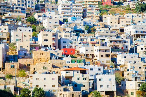 Huizen op bergwand Bethlehem, Palestina