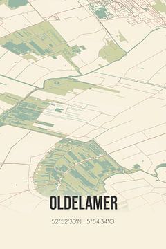 Vintage landkaart van Oldelamer (Fryslan) van Rezona