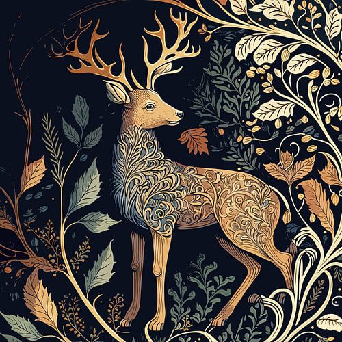 Forest deer in autumn by Vlindertuin-Art