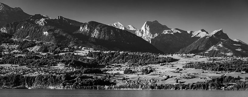 Panorama of Lake Thun in Black and White by Henk Meijer Photography
