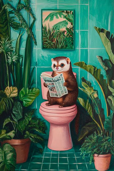 Funny raccoon in the bathroom by Poster Art Shop