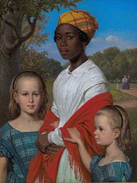 Wilhelm Marstrand, Portrait des deux filles et de leur nourrice antillaise, 1857 sur Atelier Liesjes