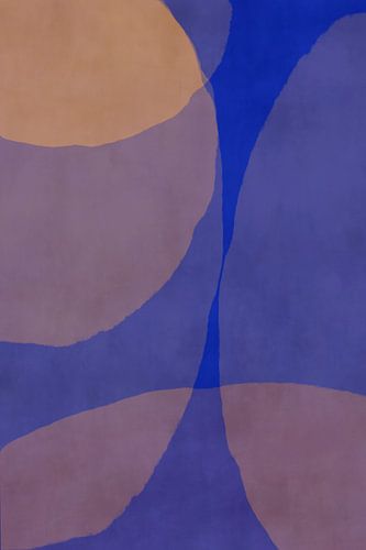 70s Retro veelkleurige abstracte vormen. Kobaltblauw, taupe en oker