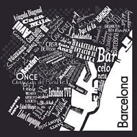 Barcelona in woorden zwart wit, typografisch diaposit