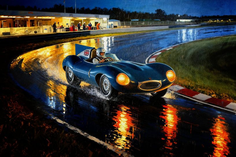 Jaguar Type D op Le Mans 1956 - Autosportkunst van Jan Keteleer