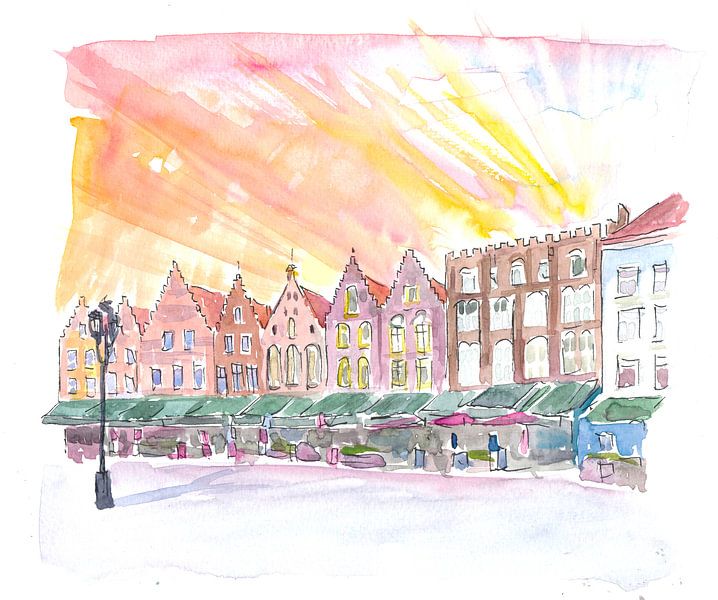 Brügge Belgien Historischer Marktplatz bei Sonnenaufgang von Markus Bleichner